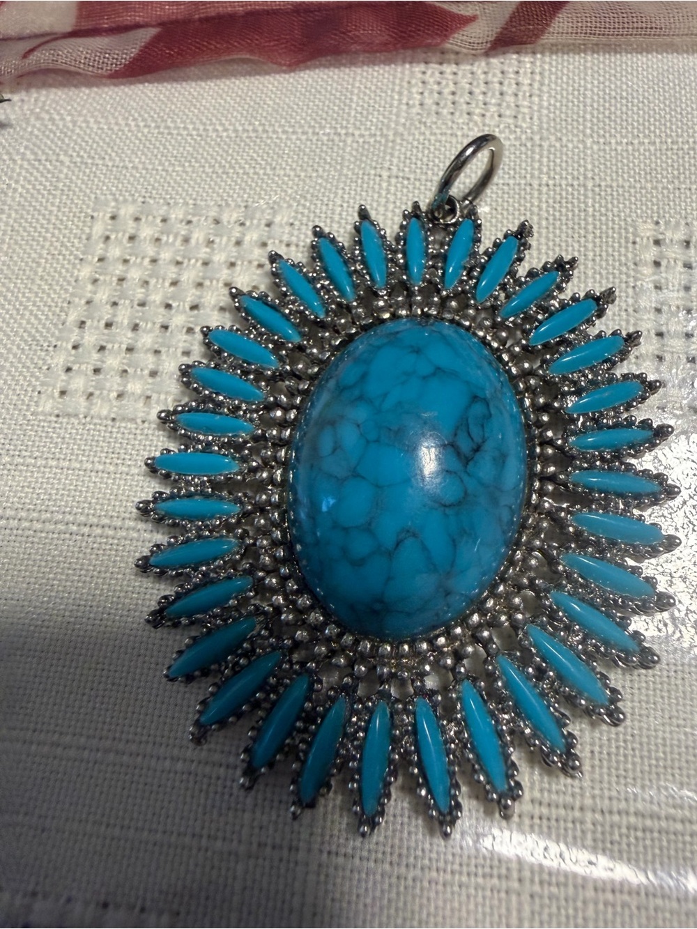 Celebrity Pink Turquoise-Blue Sunburst Pendant Necklace